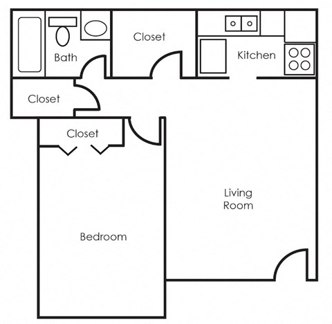 Floor plan for 1 bed, 1 bath, 650 sqft